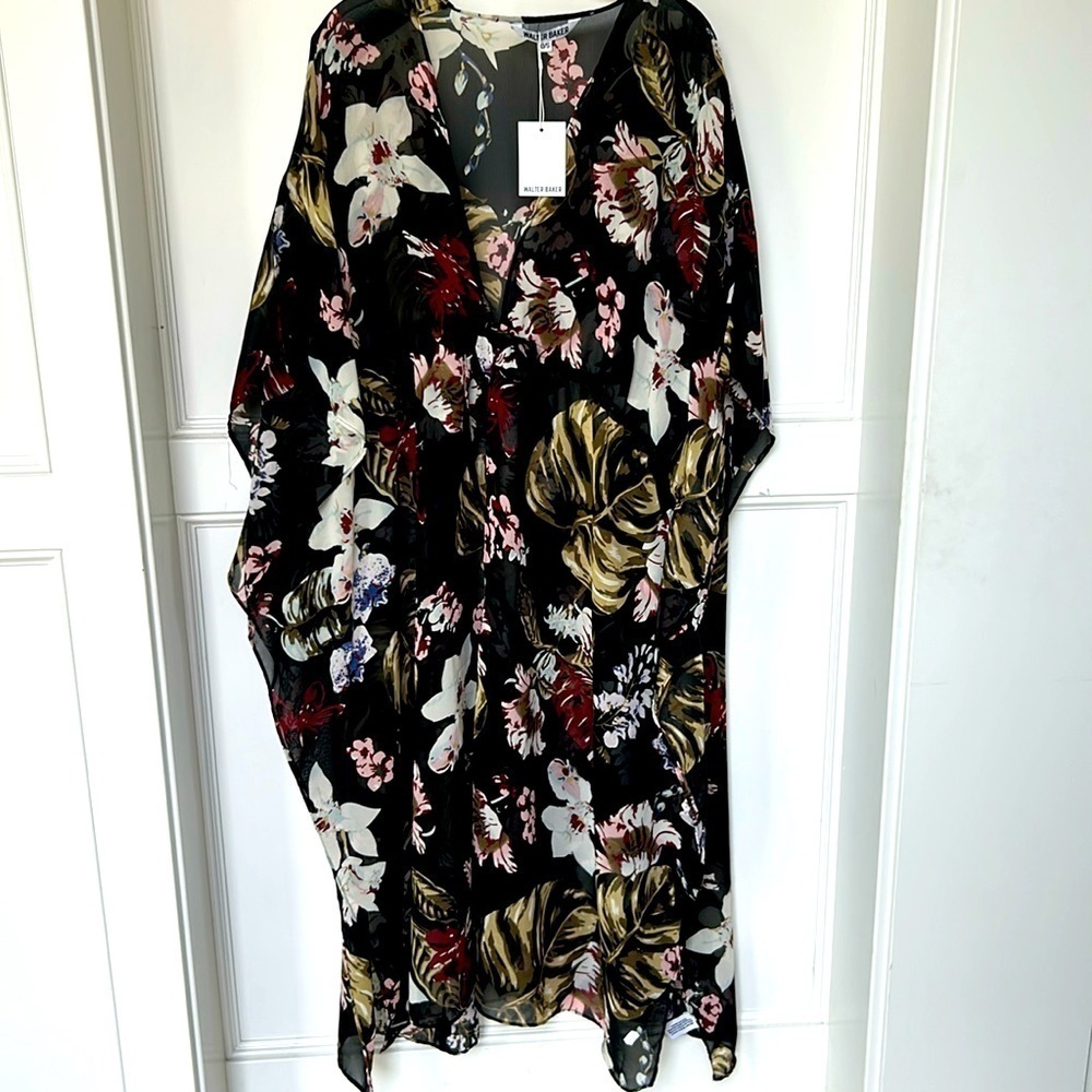 Walter Baker Tulum Caftan Sheer Floral Print Kimono Longline Duster One size - Picture 2 of 11